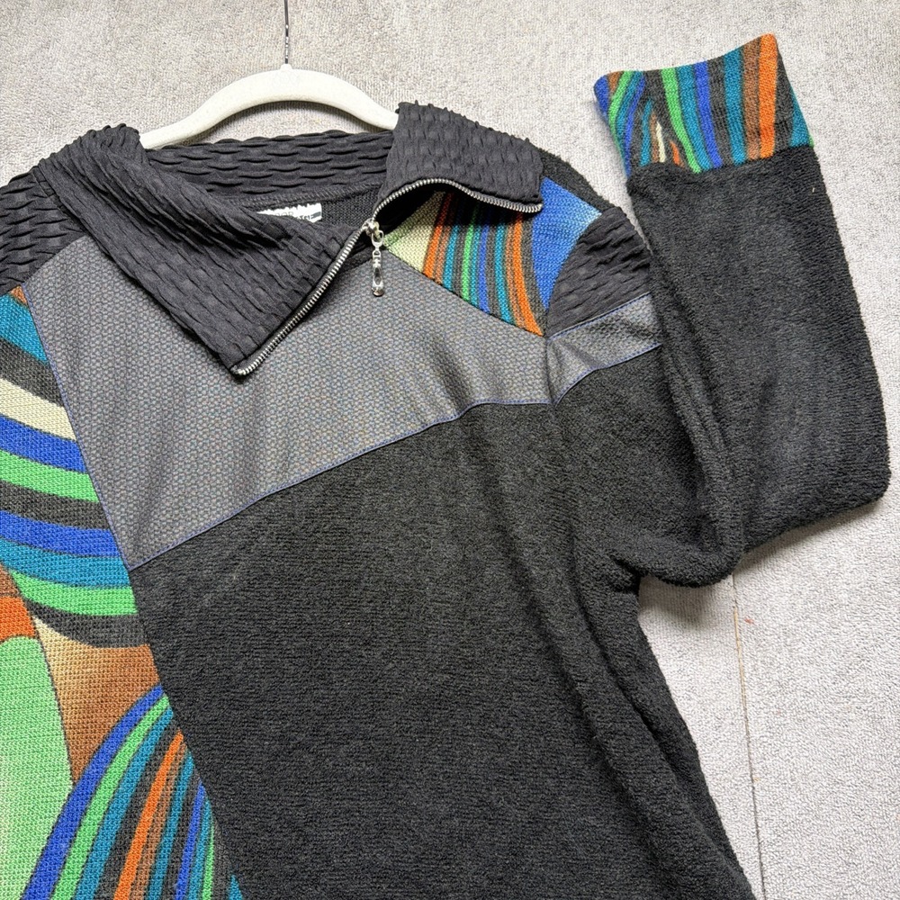 Abstract Graphic Knit Sweater Black Multicolor‎ Art Pullover XL